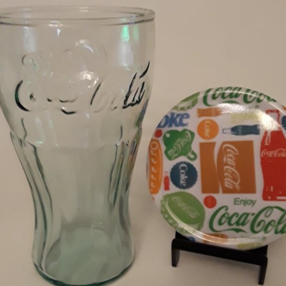 COCA-COLA REPRODUCTION GLASS WITH A FREE COASTER - HOLDS 14 OUNCES - 6" x 3" - Picture 1 of 2